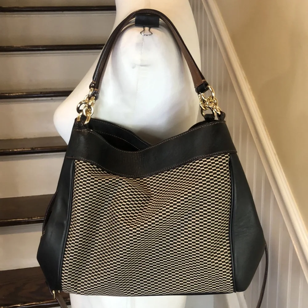 COACH Legacy Black Phoebe Jacquard Leather Shoulder Bag with Crossbody Strap